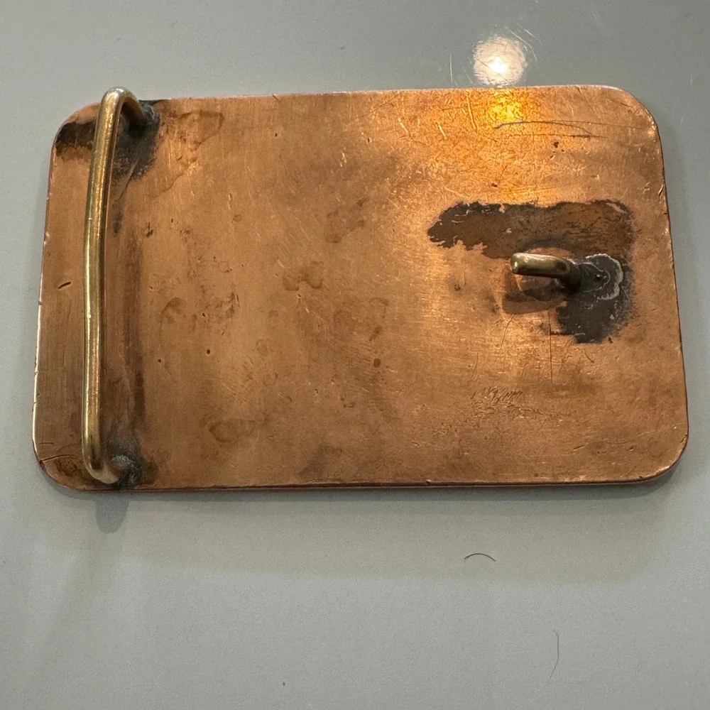 John Deere Belt Buckle‎ Vintage Copper Heavy Duty Farm Equipment Scenes